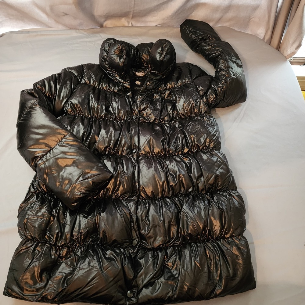 Zara Womens Shiny Finish Puffer Coat Down Small Fancy Flashy Sassy Sophisticated